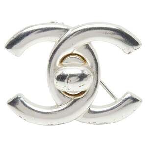 Chanel Coco Mark Turnlock Vintage Logo Brooch Silver Metal Women's CHANEL